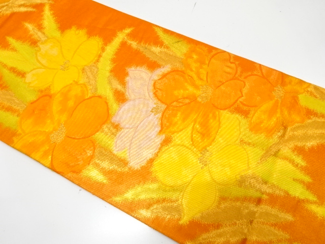 JAPANESE KIMONO / ANTIQUE FUKURO OBI / SILK / WOVEN FLOWER